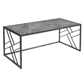 Ovid High Gloss Grey Marble Effect Coffee Table With Black Frame