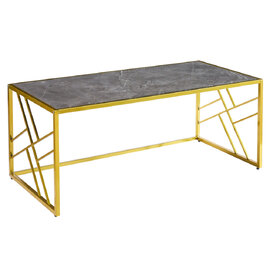 Ovid High Gloss Grey Marble Effect Coffee Table With Gold Frame