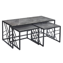 Ovid High Gloss Grey Marble Effect Nesting Coffee Tables With Black Frame