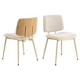 Owasso Beige Fabric Dining Chairs With Wooden Frame In Pair