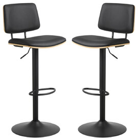 Oxford Black Oak PU Leather Bar Stools With Steel Base In Pair