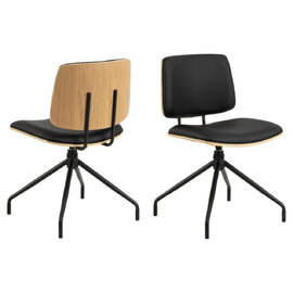 Oxford Black Oak PU Leather Dining Chairs In Pair