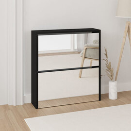 Ozark Mirrored Shoe Cabinet With 2 Flaps In Black
