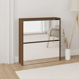 Ozark Mirrored Shoe Cabinet With 2 Flaps In Brown Oak