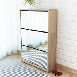 Ozark Mirrored Shoe Storage Cabinet With 3 Flip Doors In Oak