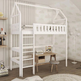 Ozark Wooden Bunk Bed With Foam Mattress And Ladders In White