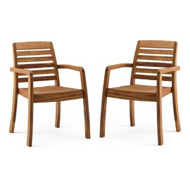 Ozone Outdoor Wooden Dining Chair Pair with Arms in Natural