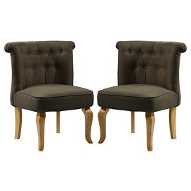 Pacari Brown Fabric Dining Chairs With Wooden Legs In Pair