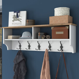 Palero Rectangular Wooden Coat Rack in White and Walnut