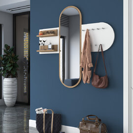 Palero Wooden Coat Rack with Mirror in White and Walnut
