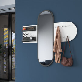 Palero Wooden Coat Rack with Mirror in White