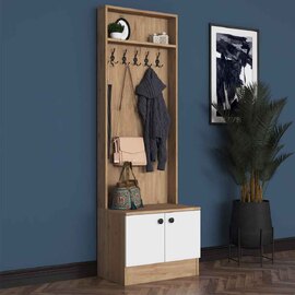 Palero Wooden Hallway Coat Stand with 2 Doors in White and Walnut