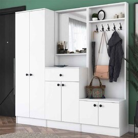 Palero Wooden Hallway Furniture with Coat Rack and Mirror in White