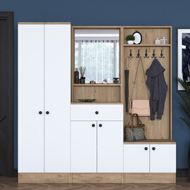 Palero Wooden Hallway Furniture with Coat Rack and Mirror in White Walnut