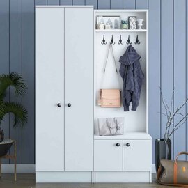 Palero Wooden Hallway Furniture with Coat Rack in White