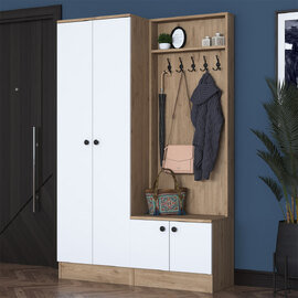 Palero Wooden Hallway Furniture with Coat Rack in White and Walnut