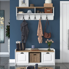 Palero Wooden Shoe Storage Cabinet Coat Rack in White Walnut