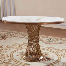 Palila Natural Stone Marble Effect Console Table with Stainless Steel Base