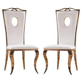 Palila White PU Dining Chairs With Rose Gold Legs In Pair