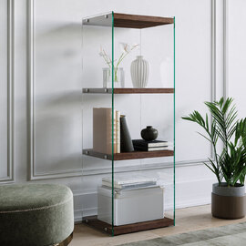Palladio Walnut Pine Solid Wood Bookcase with Glass Frame