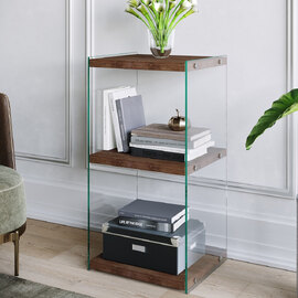 Palladio Walnut Pine Solid Wood Side Table with Glass Frame