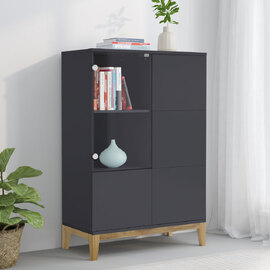 Palladium Wooden Highboard with 2 Doors in Grey and Wotan Oak