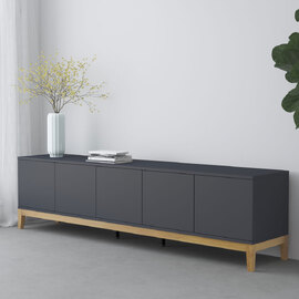 Palladium Wooden TV Stand with 5 Doors in Grey and Wotan Oak