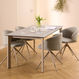 Palmdale Grey Ceramic Dining Table With Elkhorn 4 Chairs In Beige