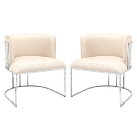 Palmer Beige Faux Leather Dining Chairs With Silver Frame In Pair