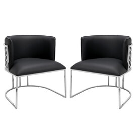 Palmer Black Faux Leather Dining Chairs With Silver Frame In Pair