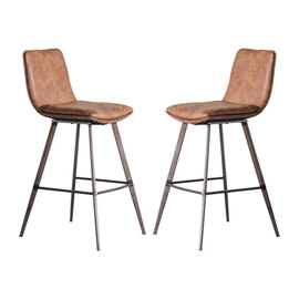 Palmar Brown Faux Leather Bar Stools With Metal Legs In Pair