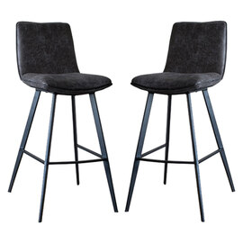 Palmar Grey Faux Leather Bar Stools With Metal Legs In Pair