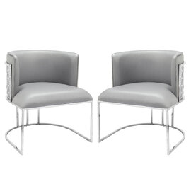 Palmer Grey Faux Leather Dining Chairs With Silver Frame In Pair