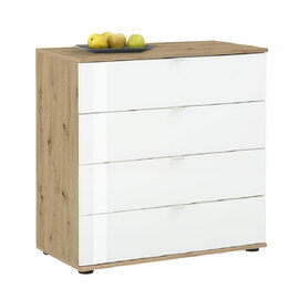 Palmer Wooden Chest Of 4 Drawers With White Glass Fronts In Pine