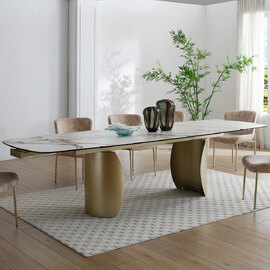 Palmerton Ceramic Marble Extending Dining Table In Matt White
