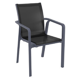 Palmetto Fabric Outdoor Armchair In Dark Grey And Black