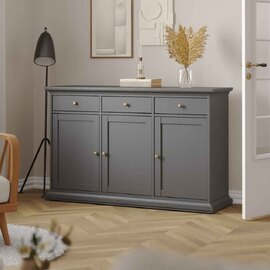 Parayo Wooden Sideboard With 3 Doors 3 Drawers In Matt Grey