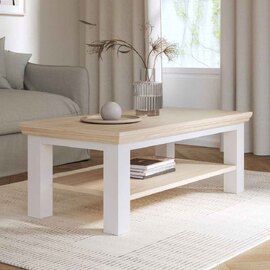 Parenzo Rectangular Wooden Coffee Table in White and Riva Oak