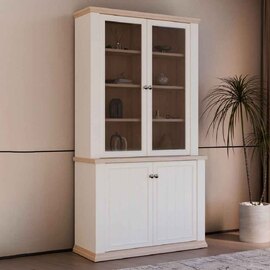 Parenzo Wooden Display Cabinet with 4 Doors in White and Riva Oak