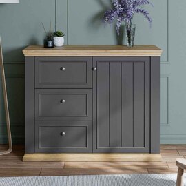 Parenzo Wooden Sideboard with 1 Door 3 Drawers in Wolfram Grey and Mauvella Oak