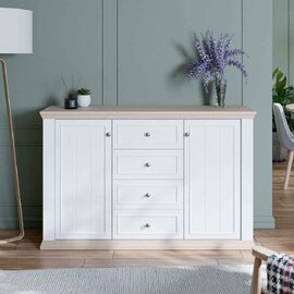 Parenzo Wooden Sideboard with 2 Doors 4 Drawers in White and Riva Oak
