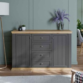 Parenzo Wooden Sideboard with 2 Doors 4 Drawers in Wolfram and Mauvella Oak