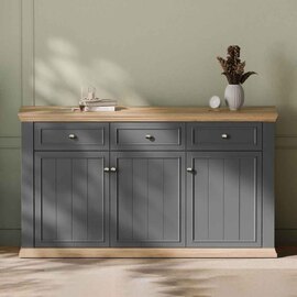 Parenzo Wooden Sideboard with 3 Doors 3 Drawers in Wolfram Grey and Mauvella Oak