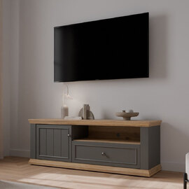 Parenzo Wooden TV Stand with 1 Door 1 Drawer in Wolfram Grey and Mauvella Oak