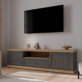 Parenzo Wooden TV Stand with 2 Doors 1 Drawer in Wolfram Grey and Mauvella Oak