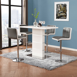 Parini White Gloss Bar Table With 4 Copez Grey White Stools