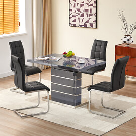 Parini Extending Grey High Gloss Dining Table 4 Paris Black Chairs