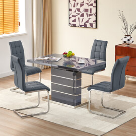 Parini Extending Grey High Gloss Dining Table 4 Paris Grey Chairs