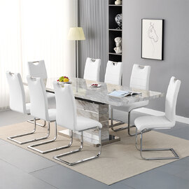 Parini Large Extending Magnesia Dining Table 8 Petra White Chairs