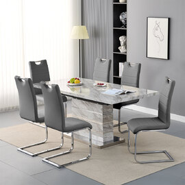 Parini Small Extending Magnesia Dining Table 6 Petra Grey Chairs